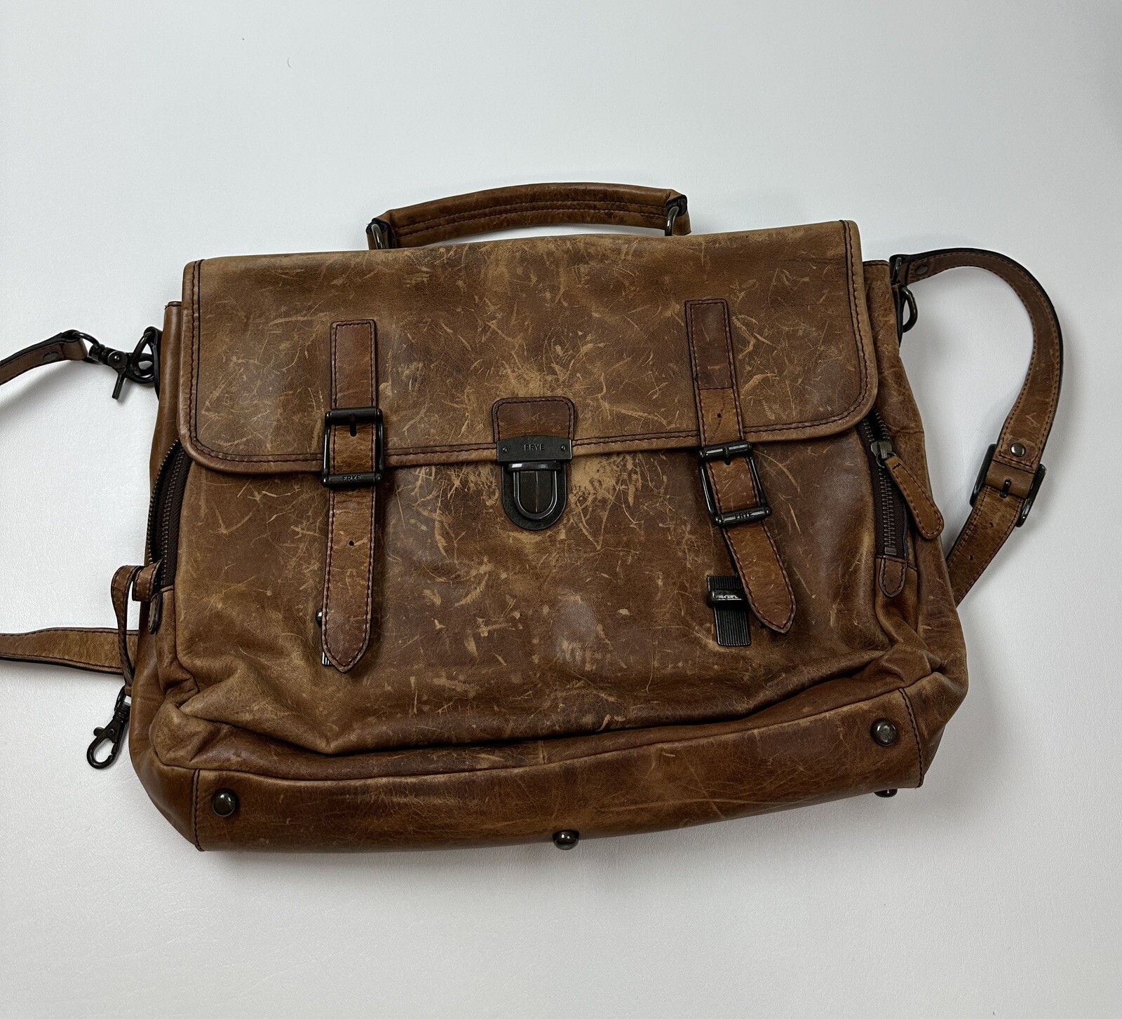 #262  FRYE Logan Rugged Worn Leather Briefcase MSRP $528