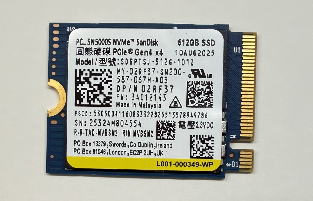 SanDisk 512GB SSD - SN5000S M.2 2230 NVMe PCIe Gen4x4 SDEPTSJ-512G-1012