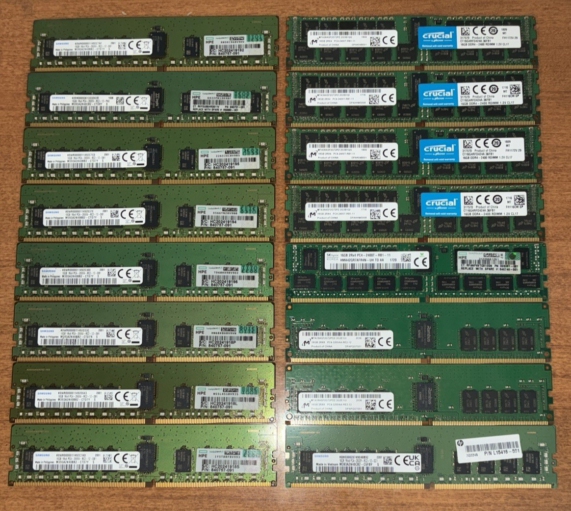 Server RAM DDR4 Mix Samsung Hynix +  16GB PC4-2666V 3200AA 2400T 2933Y Lot of 16