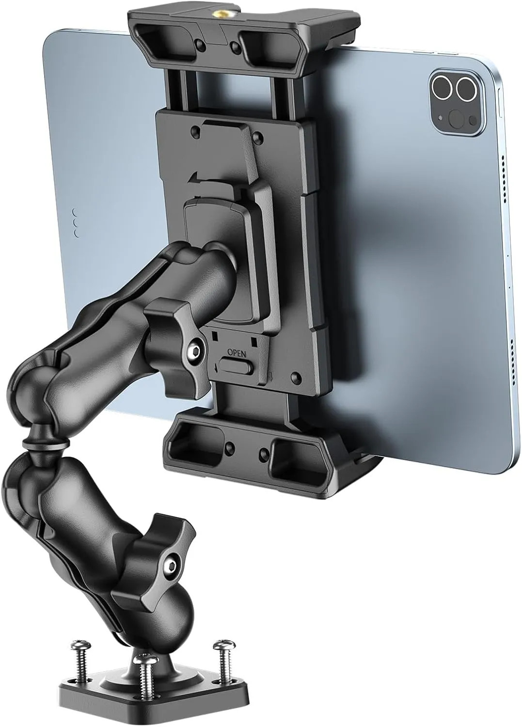 Heavy Duty Drill Base Tablet Mount For Truck Dashboard 8 Inch Arm 5 to 13 Inch