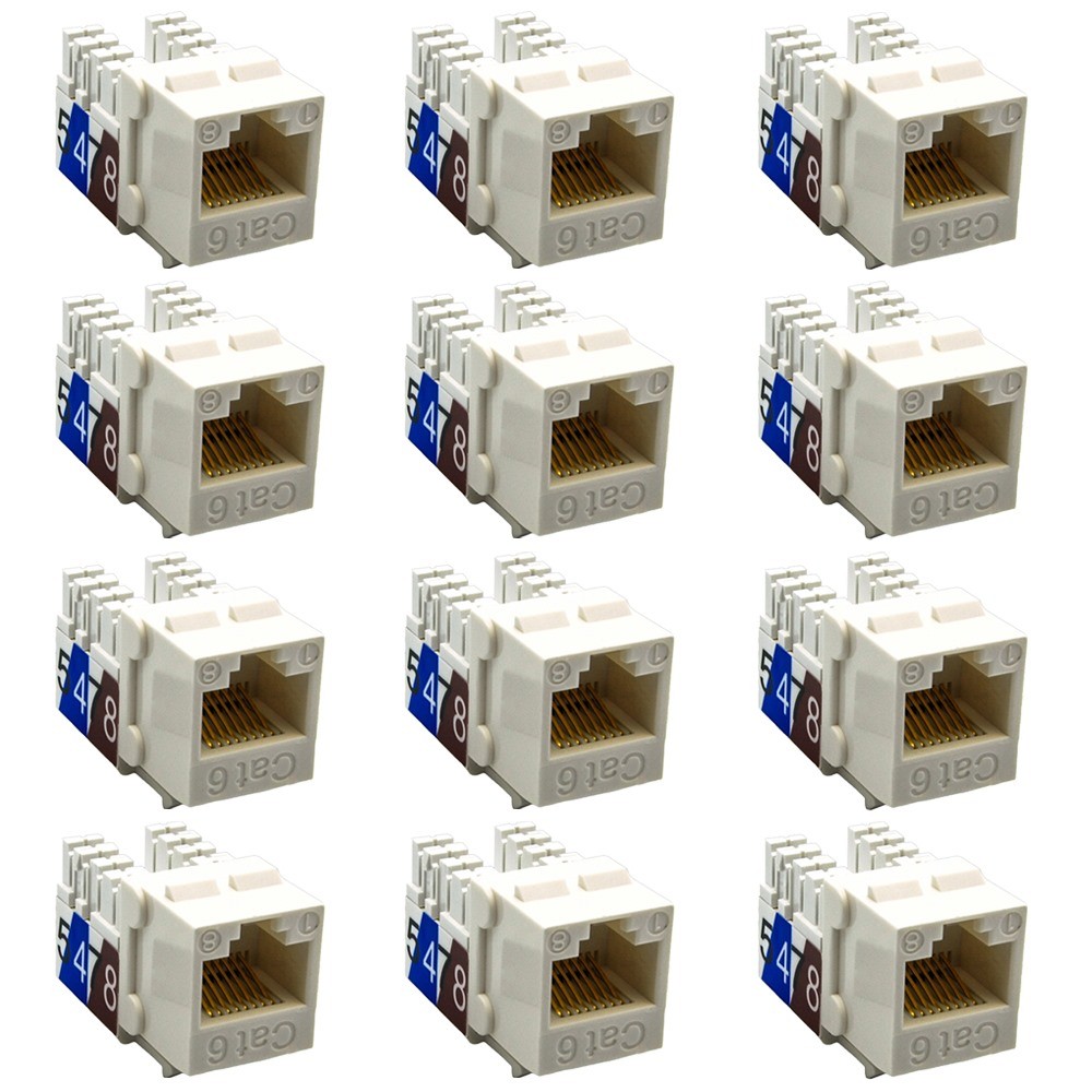 12 Pcs Cat6 RJ45 Network LAN Ethernet Keystone Jack 110 Punch Down Snap In White