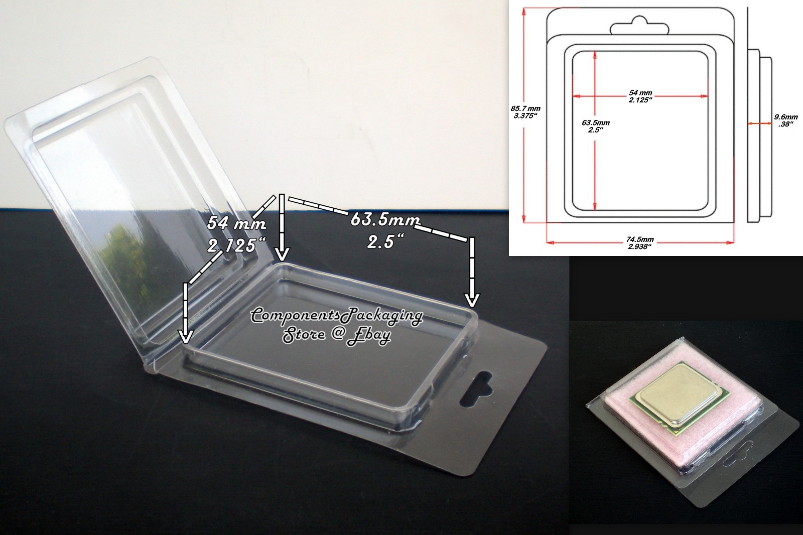 20 - Intel Procesor CPU Clamshell Case fits CPU Size up to 66 x 55 mm + ESD Foam