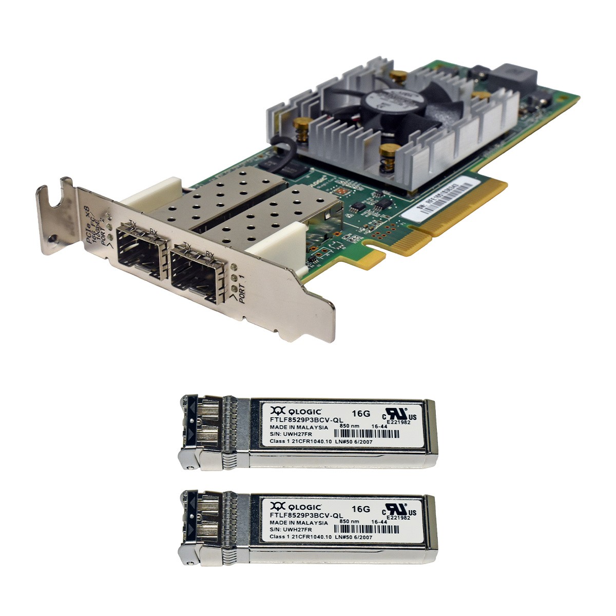 QLogic QLE2672 Dual Port 16G PCIe x8 FC Server Adapter HD8310405-58C +GBICs LP