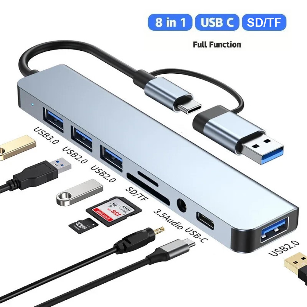 USB Splitter 8 Port USB-C Hub Adapter 5G Speed Multi Splitter PC Laptop MacBook