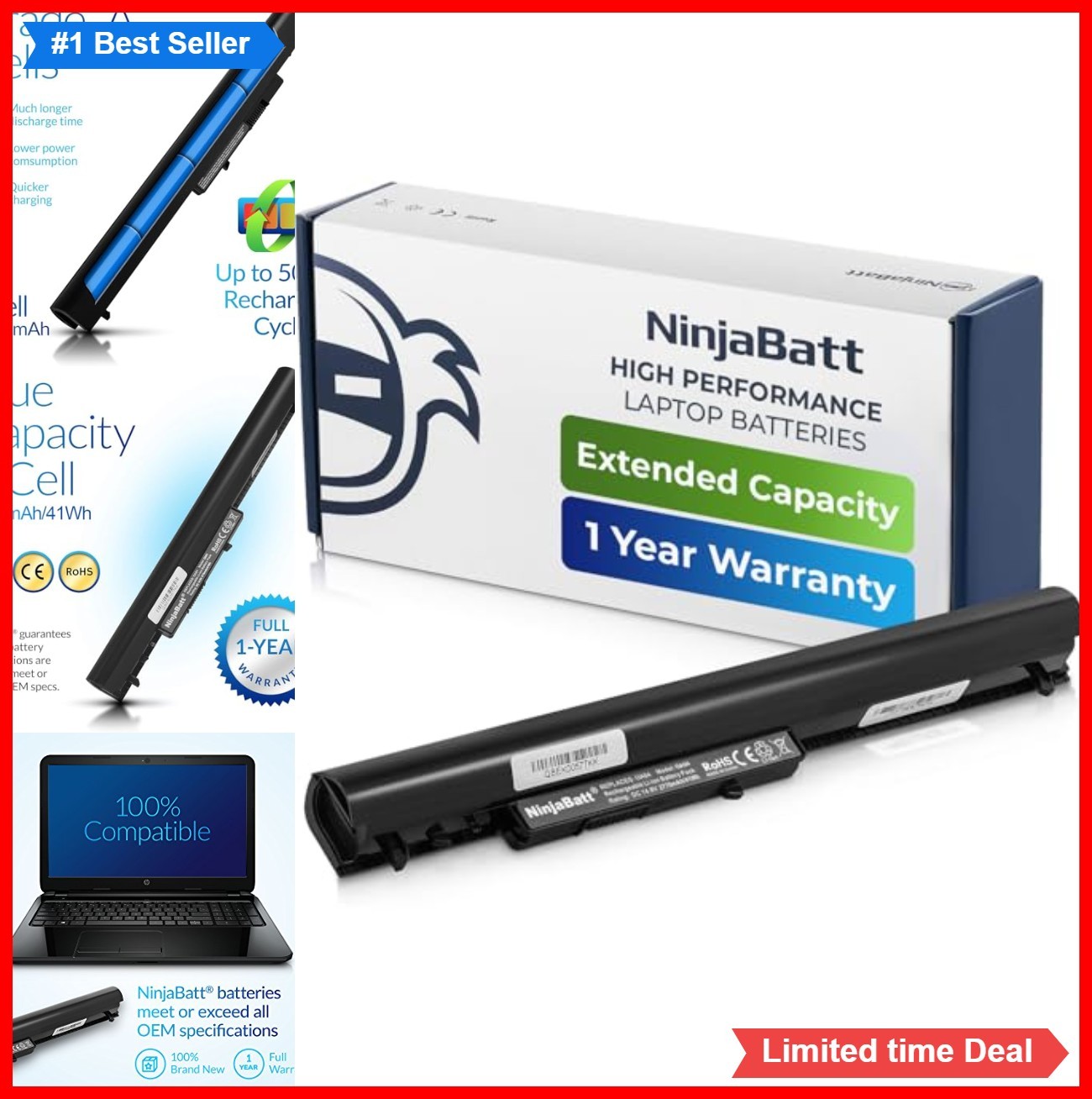 Laptop Battery 14.8V 2770mAh 41Wh Li Ion 4 Cell for HP 15 250 G3 Rechargeable