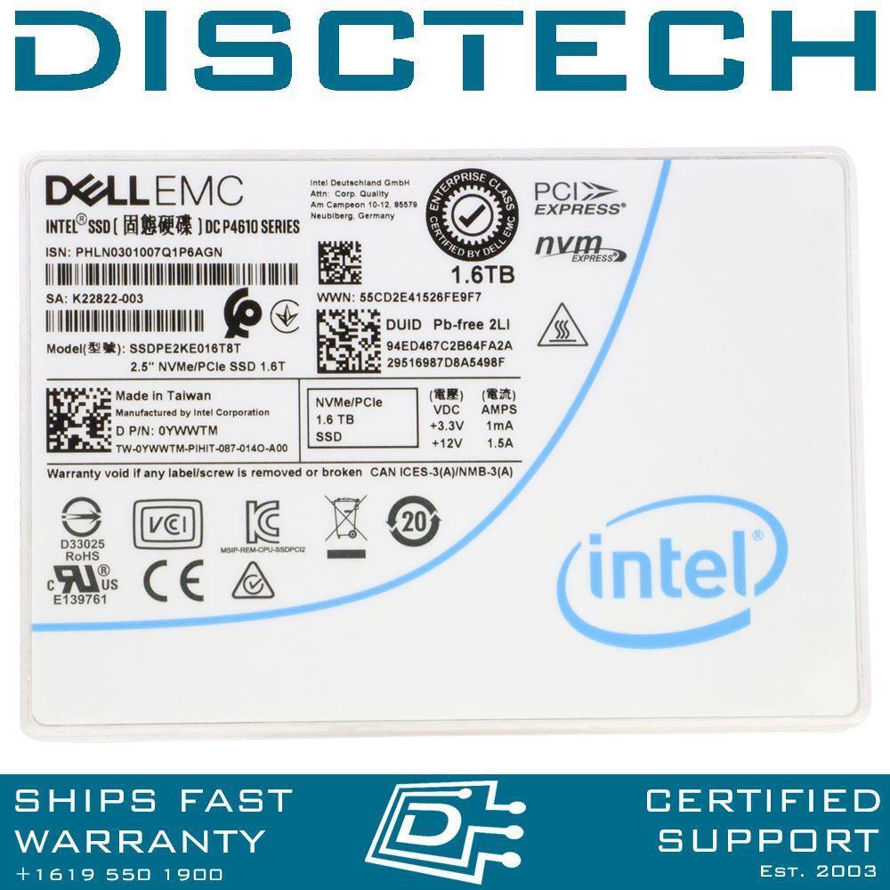Dell SSDPE2KE016T8T YWWTM 1.6TB NVMe U.2 PCIe 3.1 2.5 Intel DC P4610 SSD