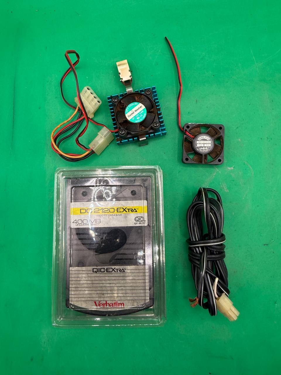 Lot Vintage PC Cooling Fans Cable & Verbatim DC2120 EXtra QIC Tape TC