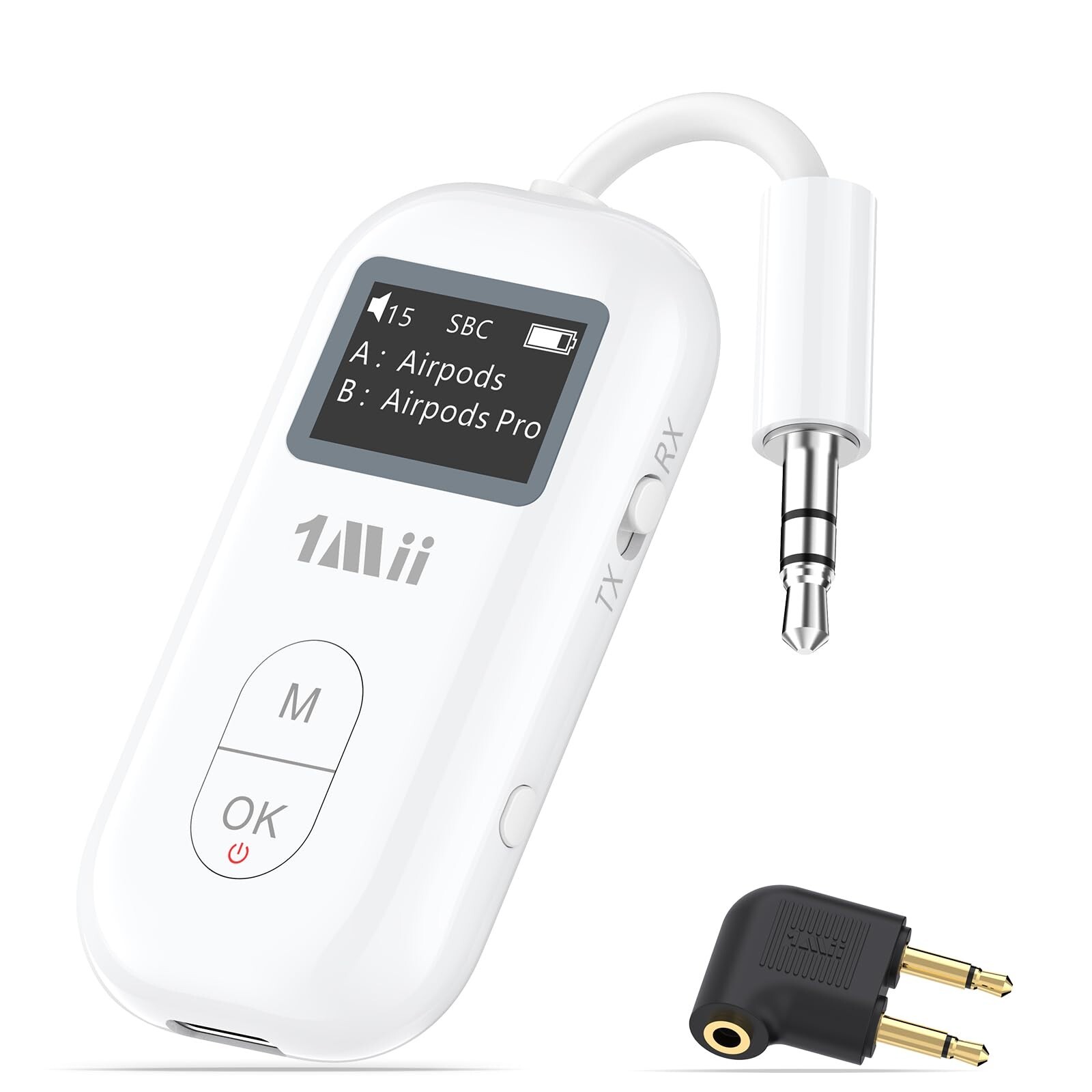 1Mii SafeFly Pro Bluetooth 5.3 Transmitter Receiver, Wireless Audio Adapter w/Sc