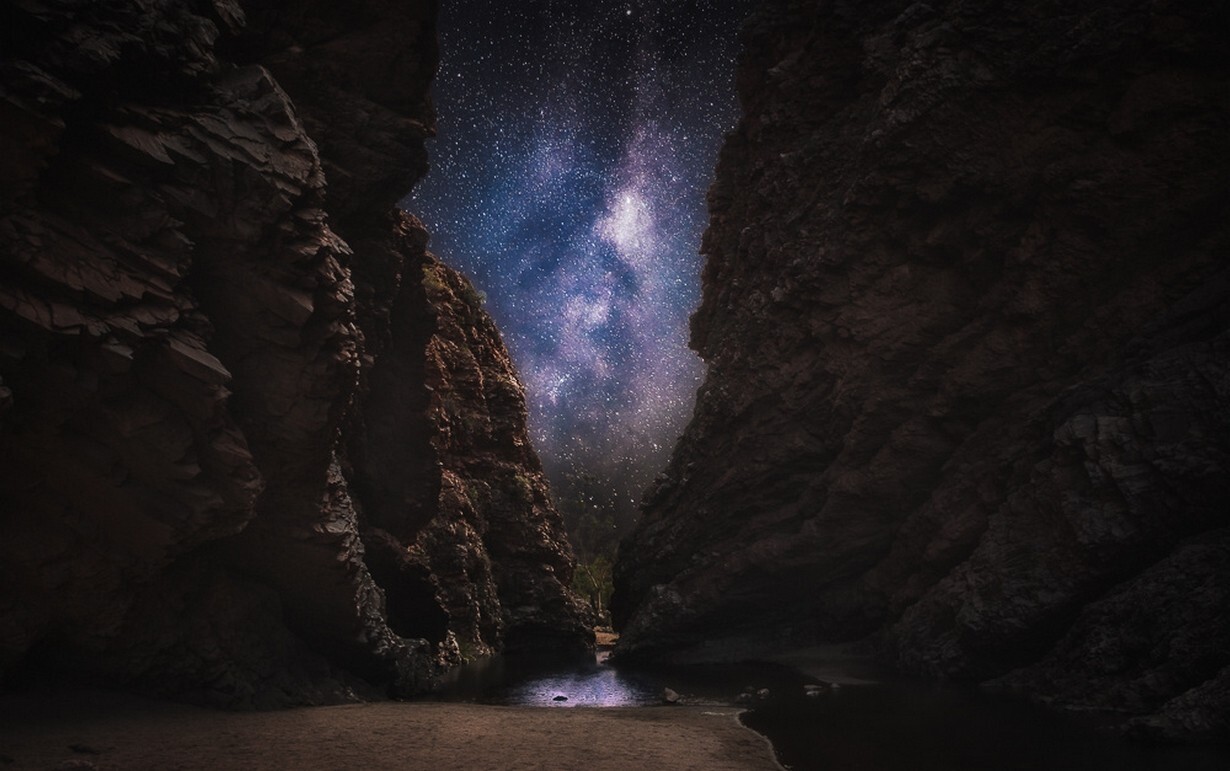 Landscape nature dark path canyon beach milky way starry Custom Gaming Mat Desk