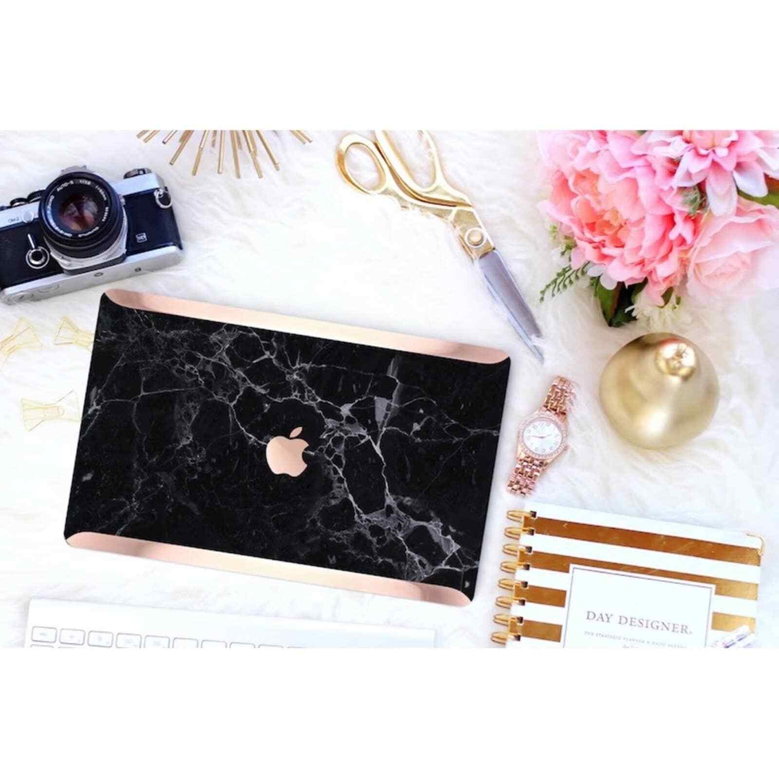 Platinum Edition Macbook Pro 13 Case Bold Black Marble with Rose Gold Accents