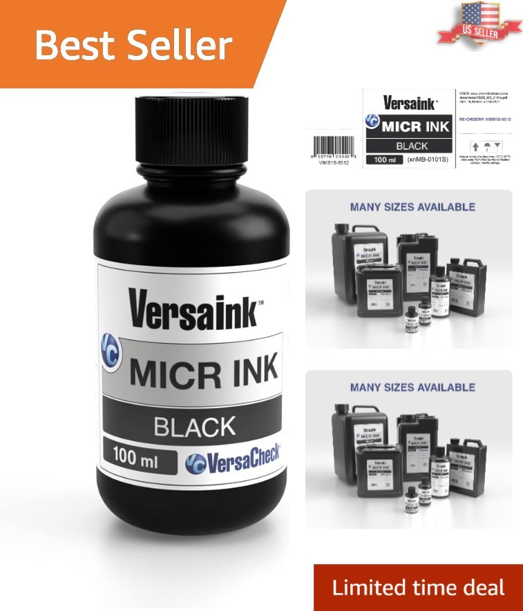 Nano Black MICR Ink 100ml - Water-Based Magnetic Ink for Secure Check Printing