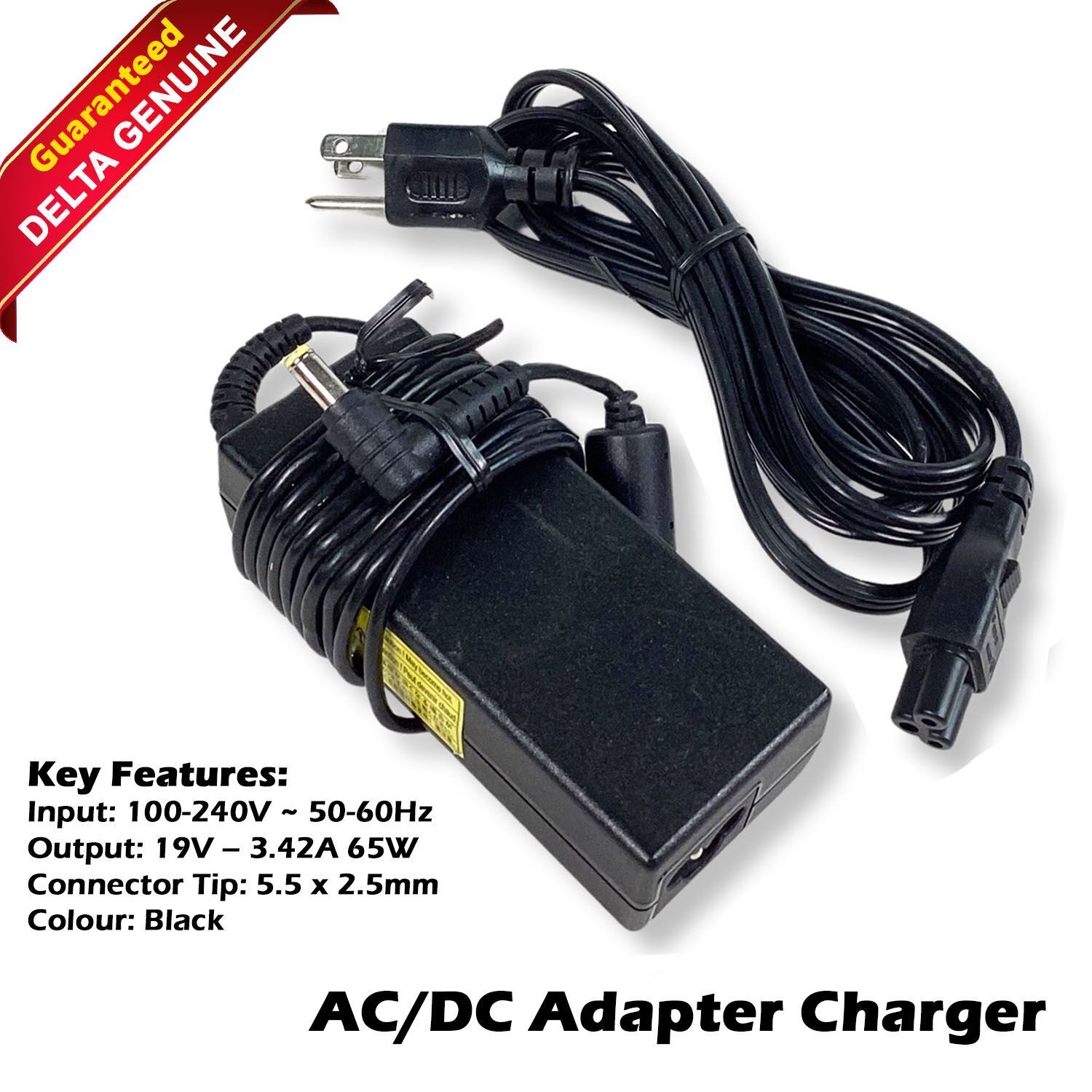 Delta Electronics AC/DC Adapter 3.42A 65W Laptop Charger W/ Power Cord ADP-65JH