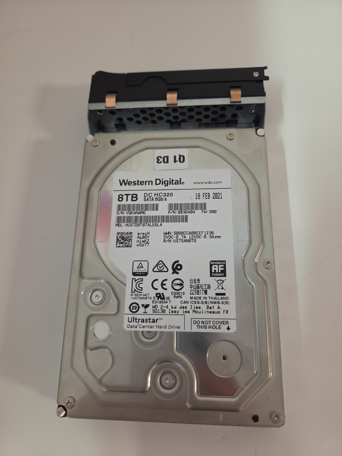Western Digital Ultrastar DC HC320 8TB 3.5" SATA HDD HUS728T8TALE6L4 w/ Caddy