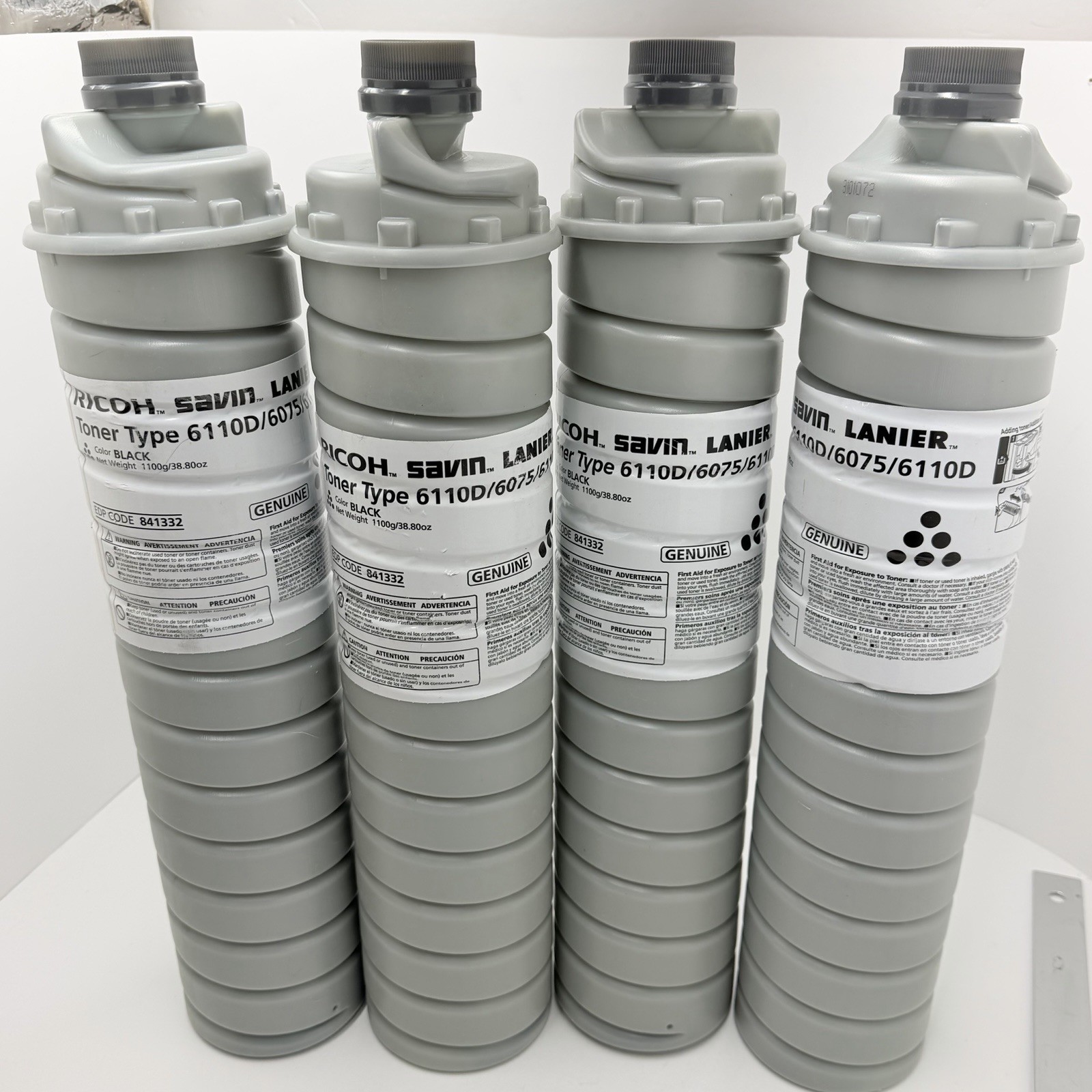 Lot 4 Genuine Ricoh Savin Lanier 841332 Type 6110D 6075 Black Toner OEM Bottles