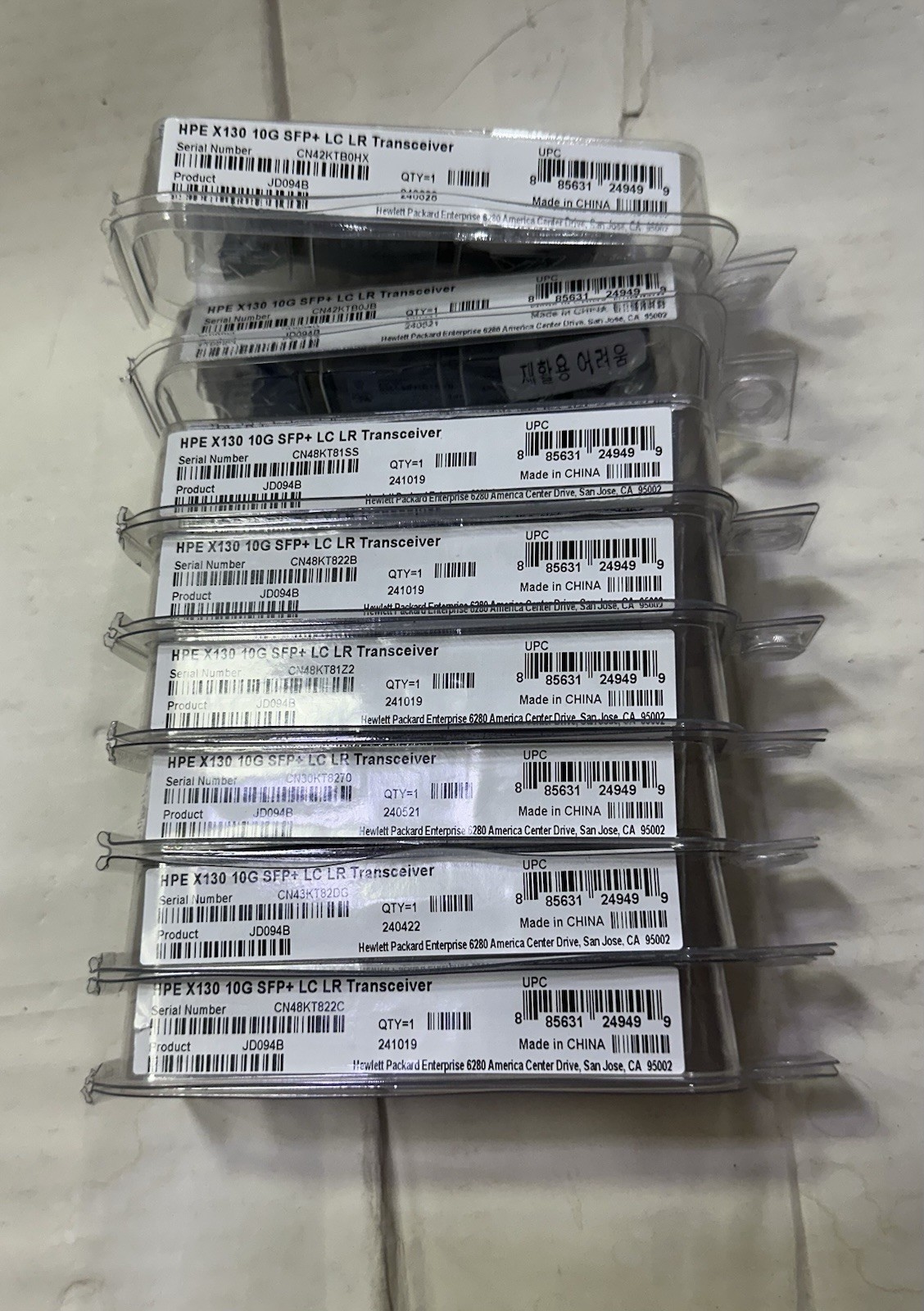 JD094B (8pcs), HPE X130 10G SFP+ LC LR 1310m transceiver New ￼Free DHL ship