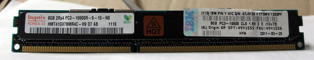 HYNIX IBM 8GB PC3-10600R Server Memory  IBM Certified Module HMT41GV7BMR4C