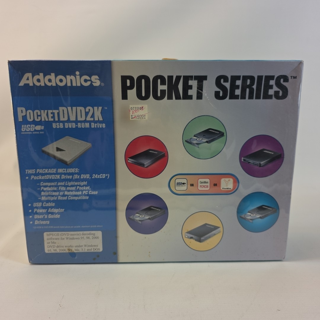 Addonics Pocket DVD2K USB DVD-ROM Pocket Series  8x DVD, 24x CD / Sealed