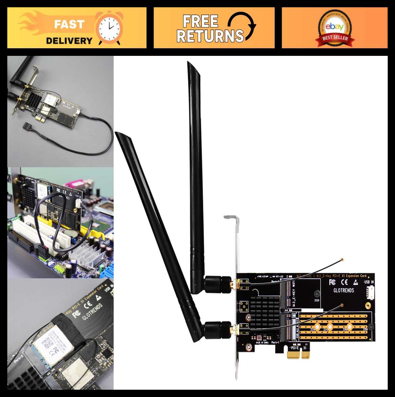 M.2 PCIe X1 Adapter for WiFi Module & NVMe SSD - 2 in 1 Combo Design