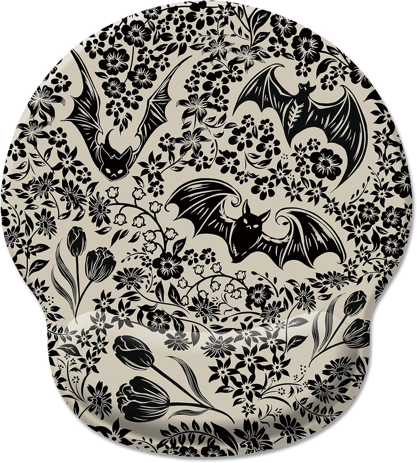 Goth Bat Floral Ergonomic Mouse Pad with Wrist Support Desk Decor