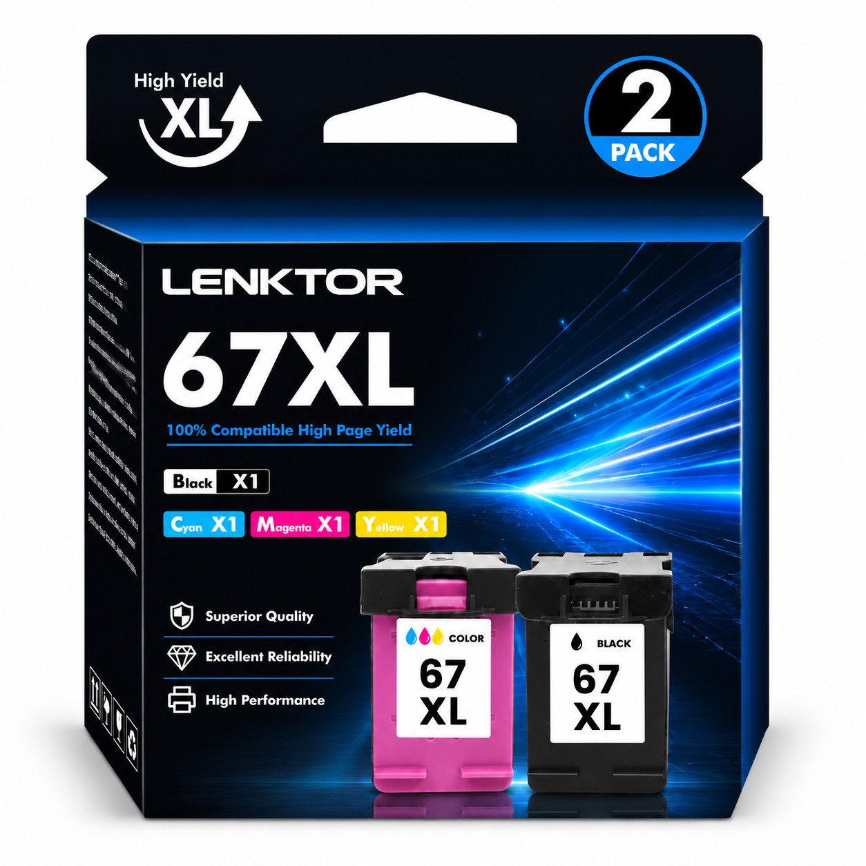 67XL 2PK 1BK 1Tri Ink Cartridge for ENVY 6020 6030 6032 6040 6050 6052 6060 6070