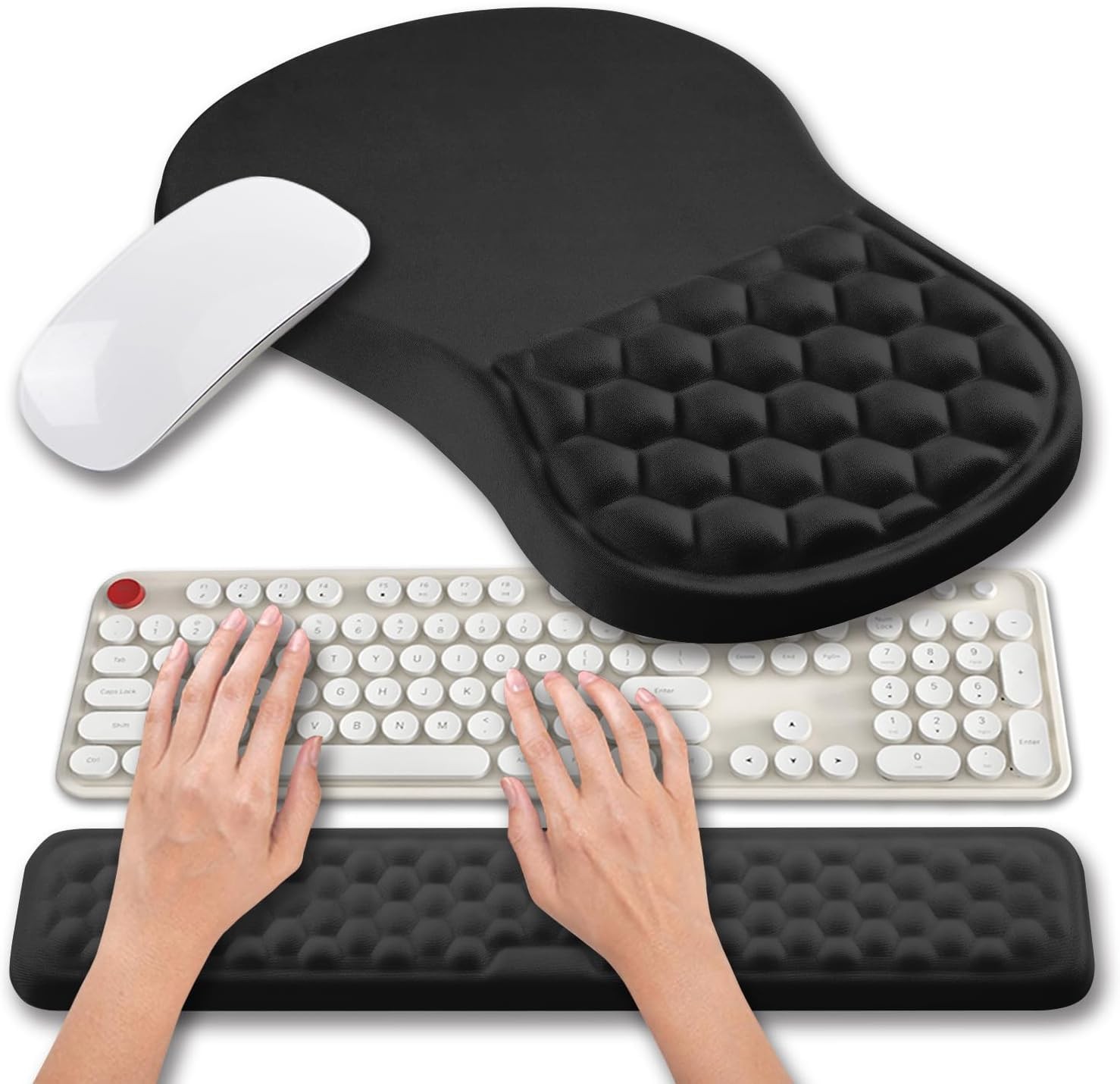 Hokafenle 2 in 1 Ergonomic Mouse Pad Wrist Support & 2 In 1 Set, Hk001-black 