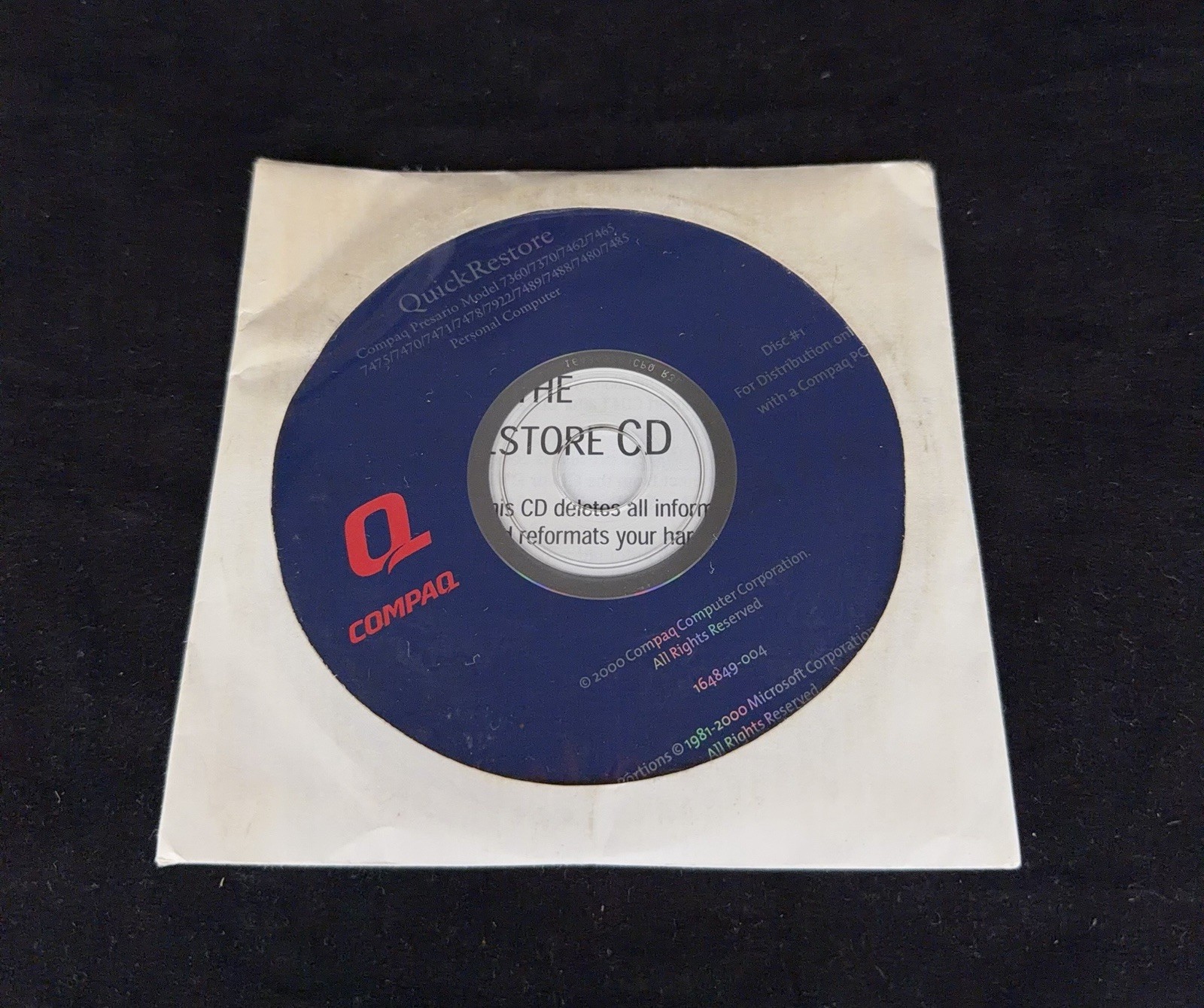 Compaq Presario Model Quick Restore CD Disc 2000 Disc #1 Sealed