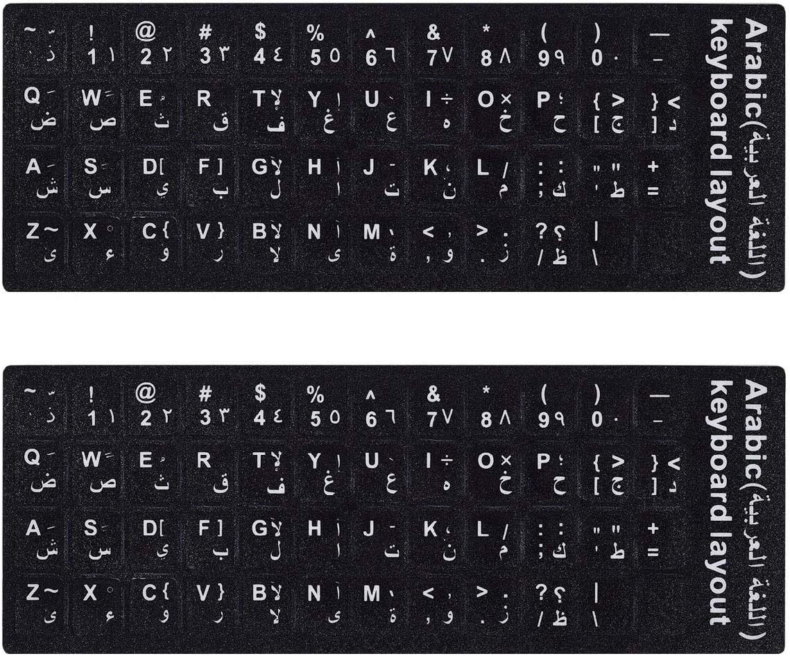 2PCS Pack Arabic Keyboard Stickers, English Black+white 