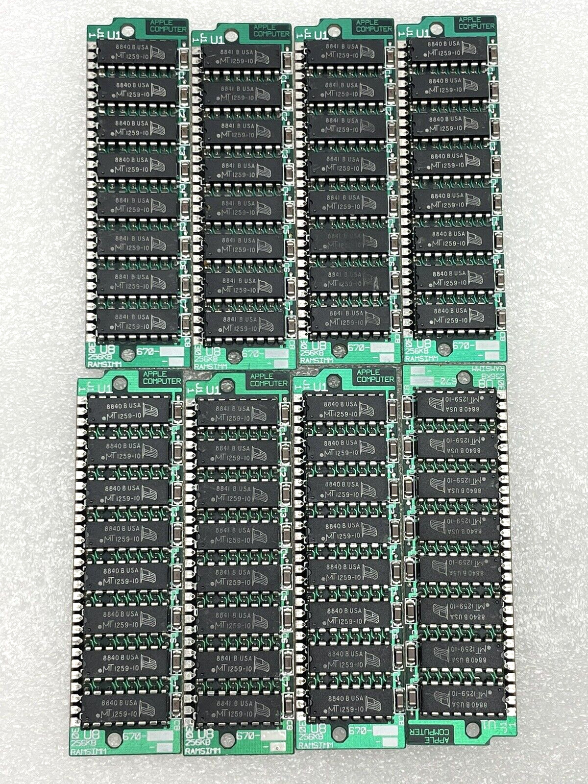 VINTAGE APPLE LOT OF 8 256k RAM SIMM 30 PIN 820-0251-02 MT 1259-10 USA FLAG LOGO