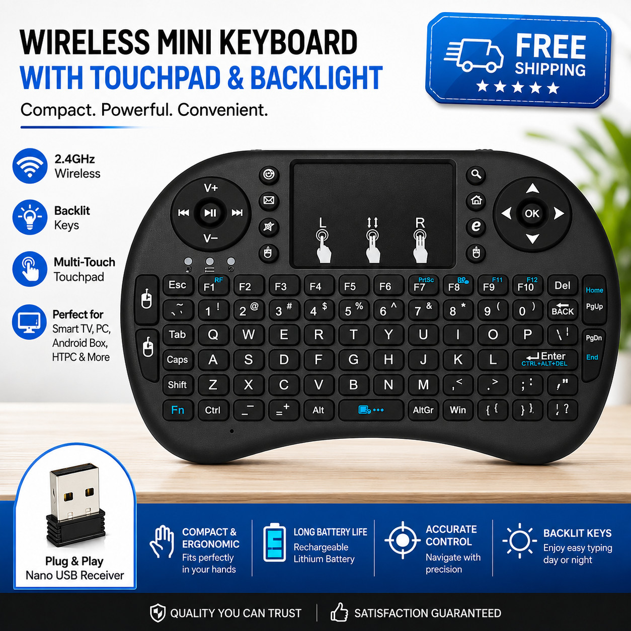 Air Mouse 2.4G Wireless I8 MINI Touchpad Keyboard Remote Control for Smart Tv