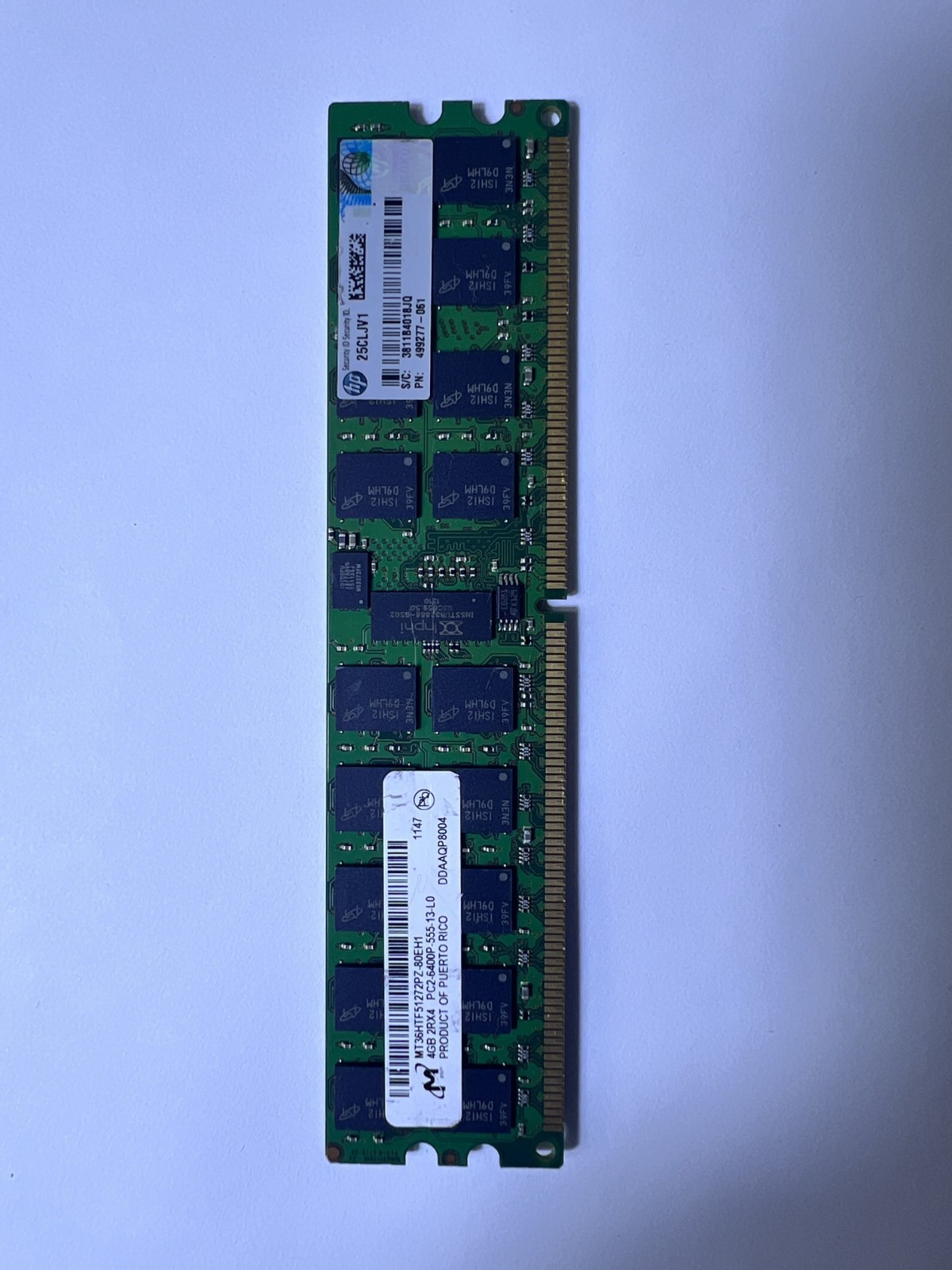 Micron 4GB 2Rx4 PC2-6400P ECC REG. Server RAM MT36HTF51272PZ-80EH1 PN 499277-061