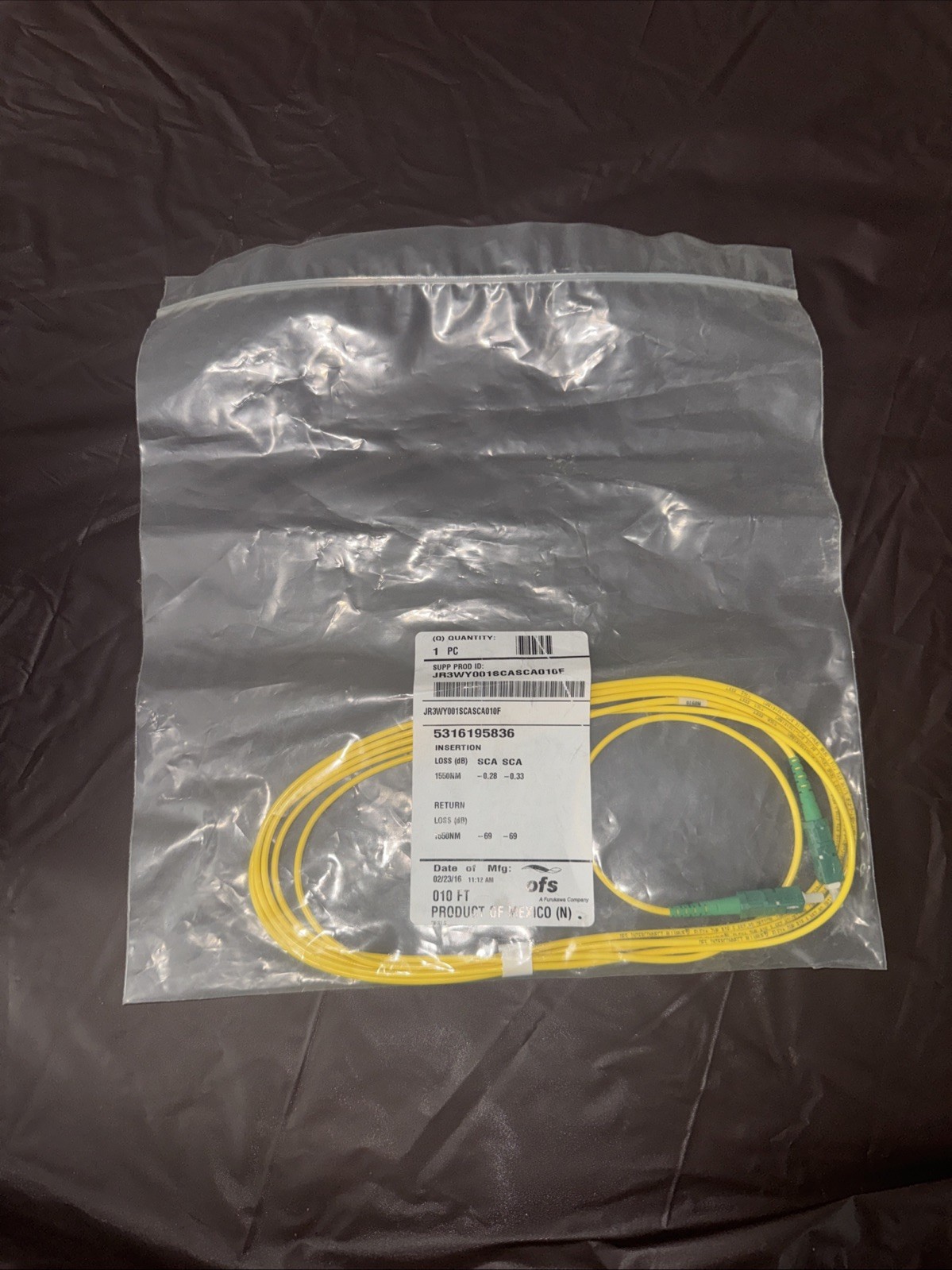 OFS 10FT (3M) SC/APC to SC/APC OS2 9/125 G.657.A1 Single Mode Fiber Patch Cable