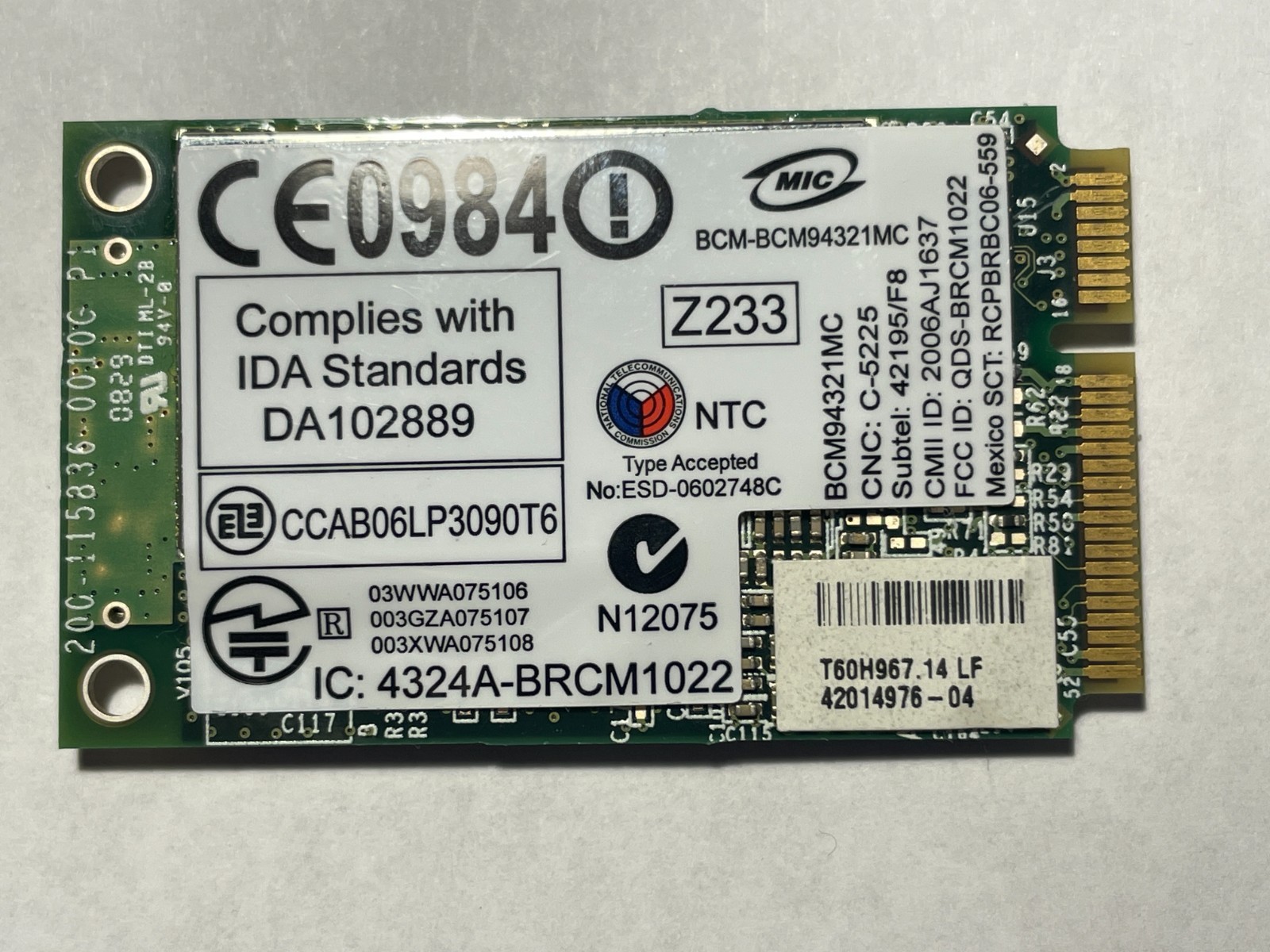 Broadcom BCM94321MC Dell Wireless WLAN Mini PCIe Card @IC33