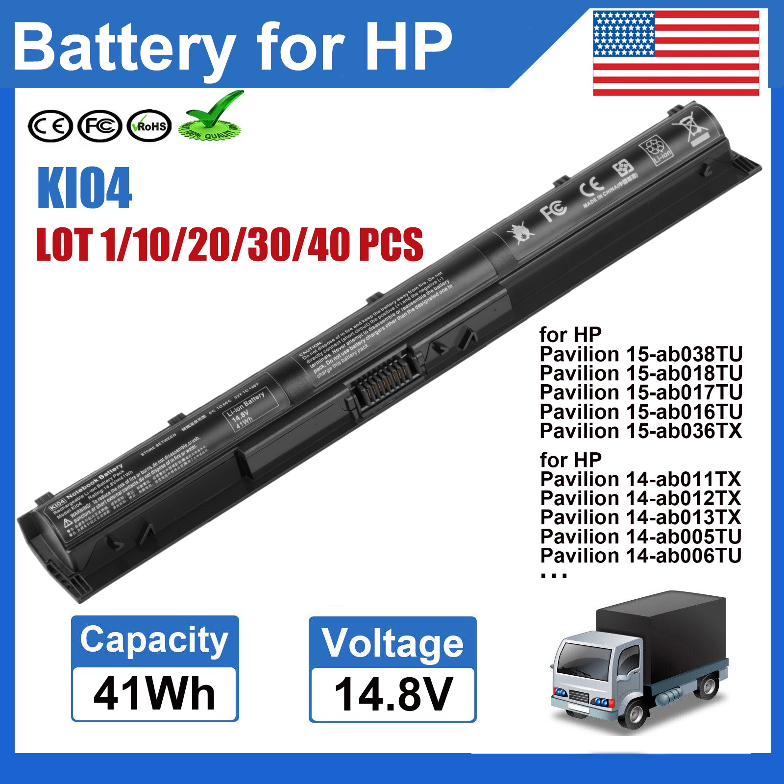 ✅LOT KI04 K104 Battery for HP Pavilion 14/15/17-AB000 800009-421 800049-001 NEW