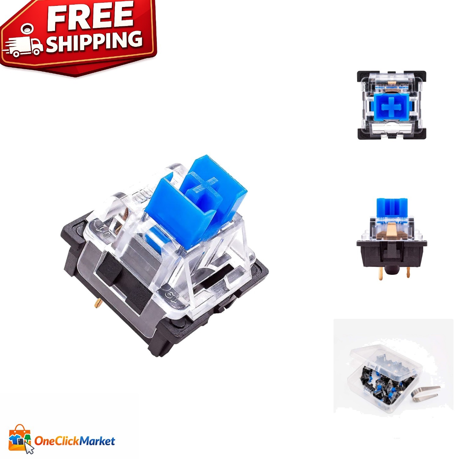20 Count Blue Switches for Gaming Keyboards - Tactile Clicky with Switch Puller