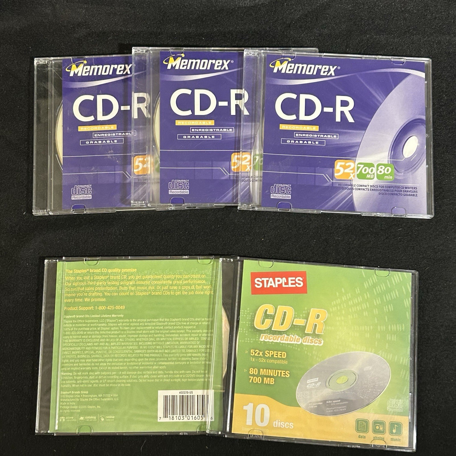 Mixed Lot (5) Memorex/Staples CD-R (700mb80min) Blank