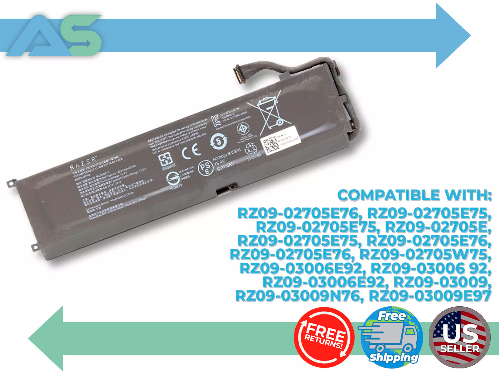 Genuine Razer OEM RC30-0270 Laptop Battery For Razer Blade 15 (2018, 2019)