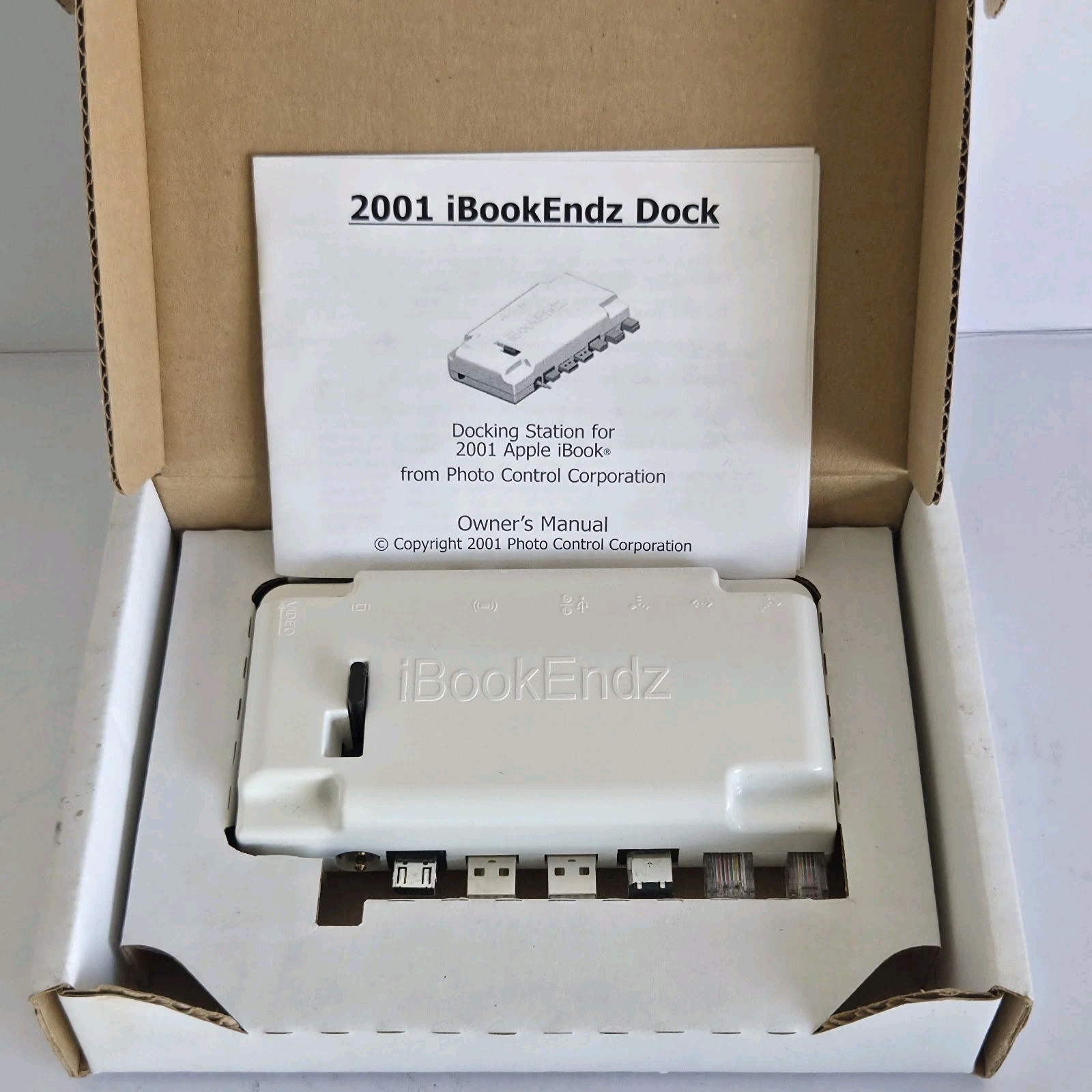 Vintage 2001 Apple iBookEndz Docking Station iBook G3 Snow White Box Manual OEM
