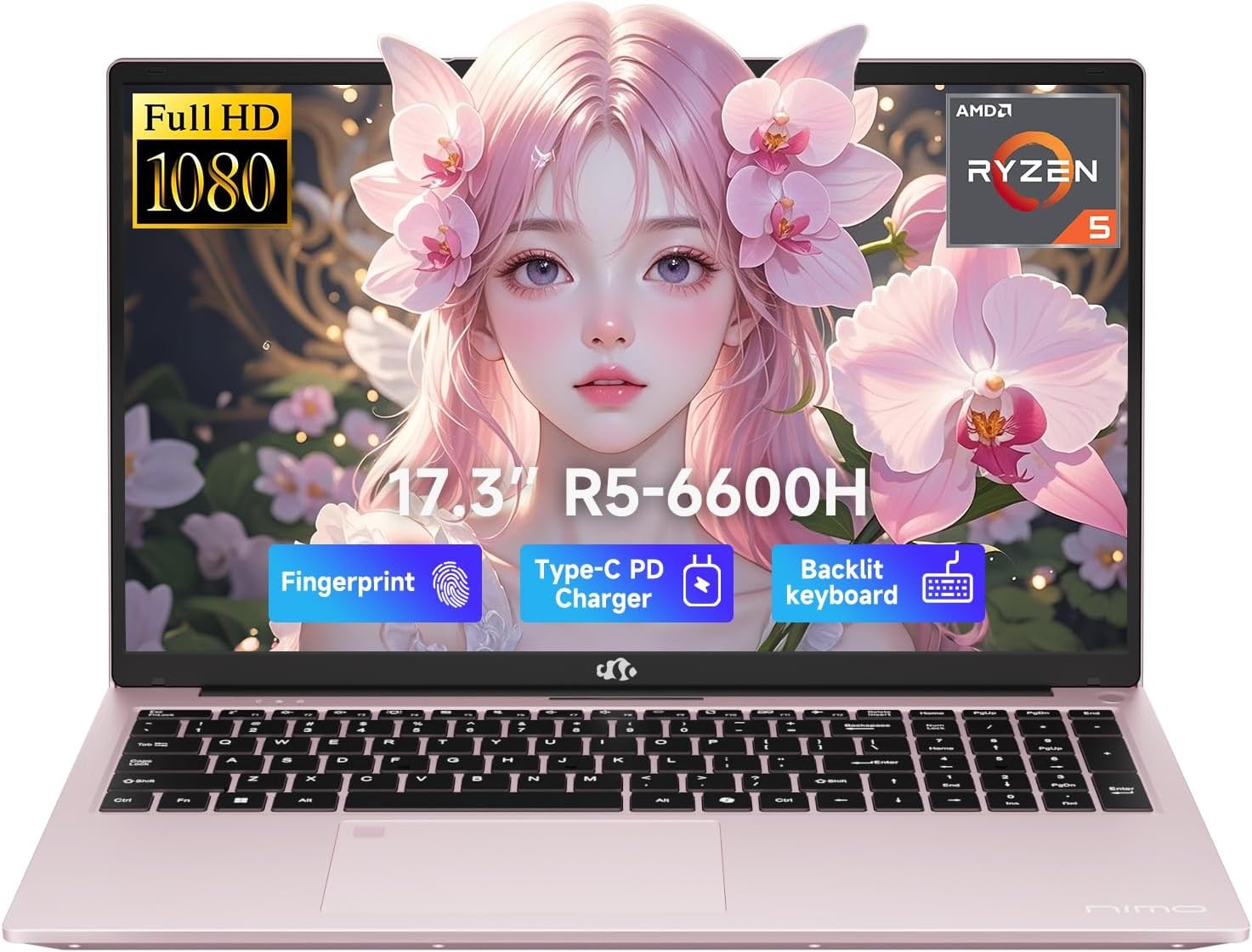 NIMO 17.3" AI Gaming Laptop, AMD R5 6600H 6-Core, 16GB RAM 1TB SSD, Win 11 Home
