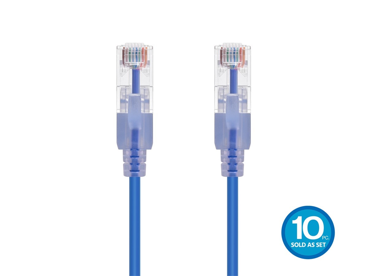 SlimRun Cat6A Ethernet Patch Cable Network RJ45 Stranded UTP 30AWG 7ft Blue 10pk