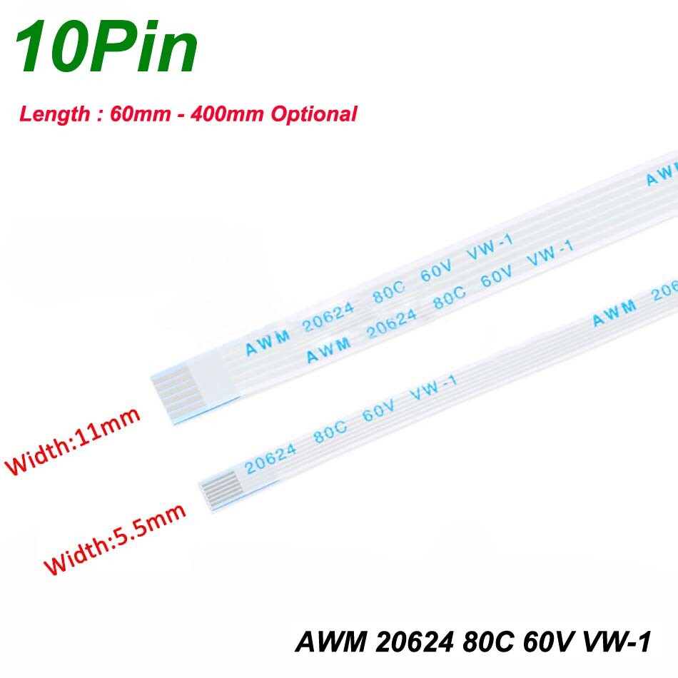 10Pin FFC Flexible Ribbon Cable Flat Wires Pitch 0.5/1mm PCB Board Transmission
