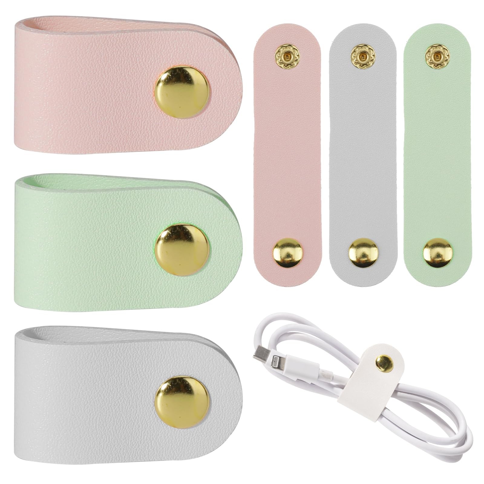 6pcs Leather Cord Organizer Reusable Cable Straps PU Color 1（6pcs）