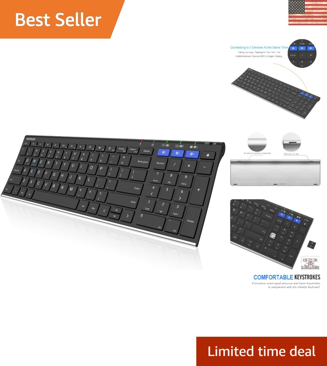 Universal Bluetooth Keyboard: Stainless Steel, Full-Size & Long Battery Life