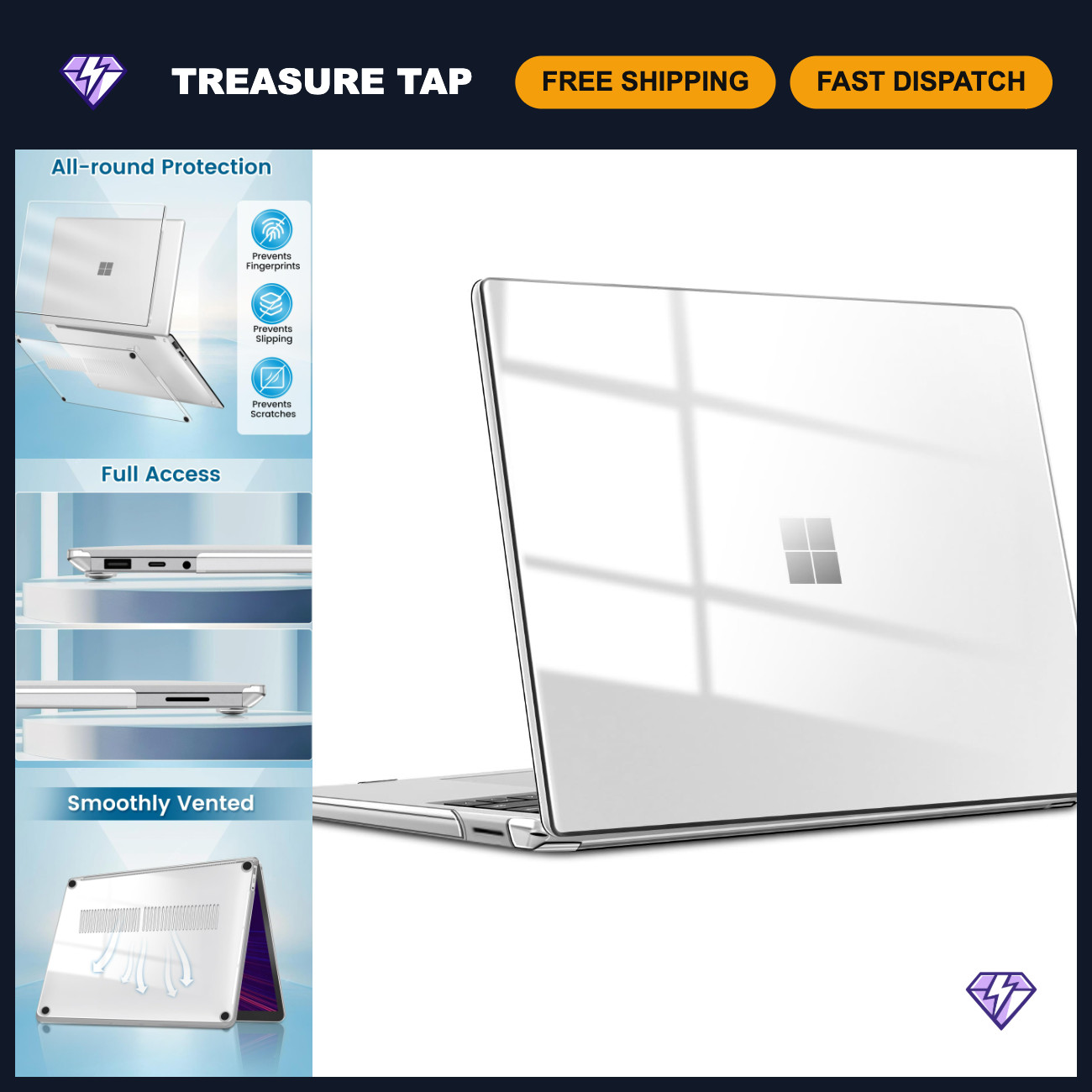 Slim Clear Case for 13.5" Surface Laptop 3/4/5, Ultra-Thin Protective Cover
