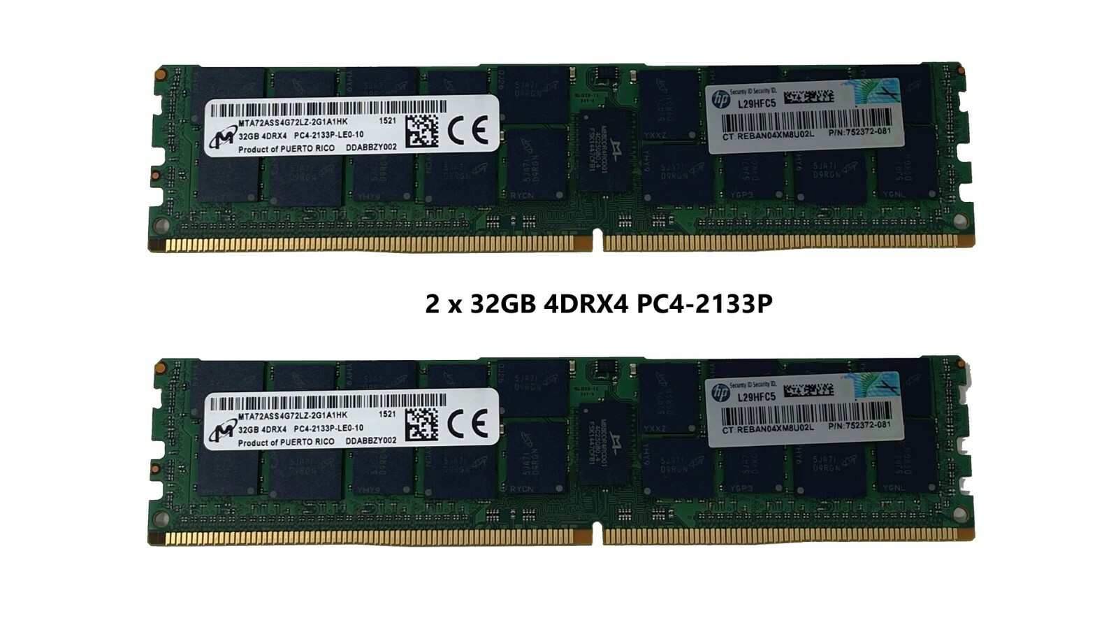 Lot 2, HP 32GB 4DRX4 PC4-2133P-L Samsung | Hynix Server Memory Ram 752372-081