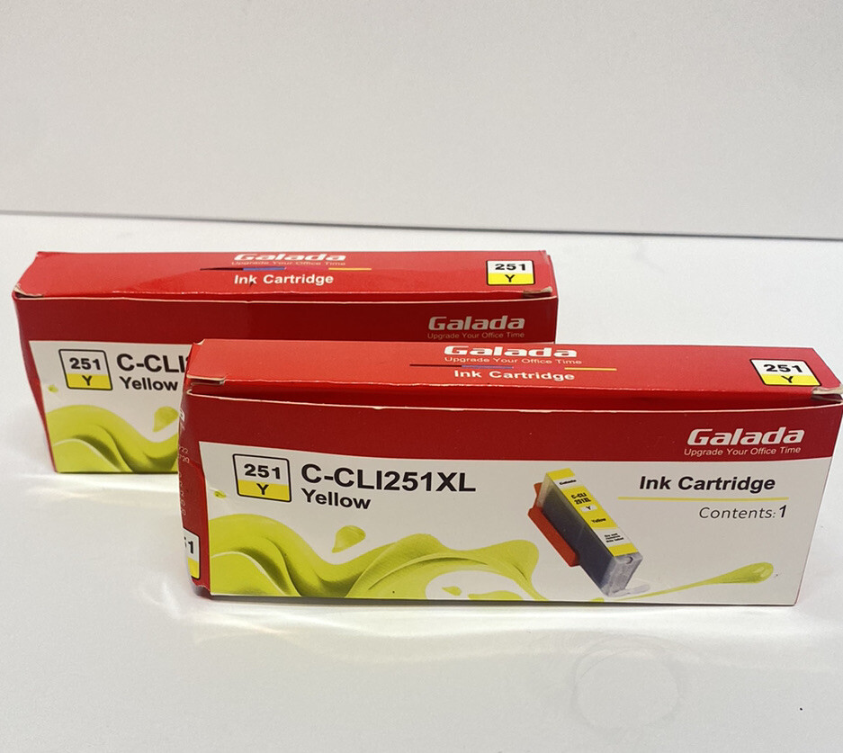 Lot Of 2 Galada C-CLI25XL 251 Yellow Ink Cartridges New In Box Bundle