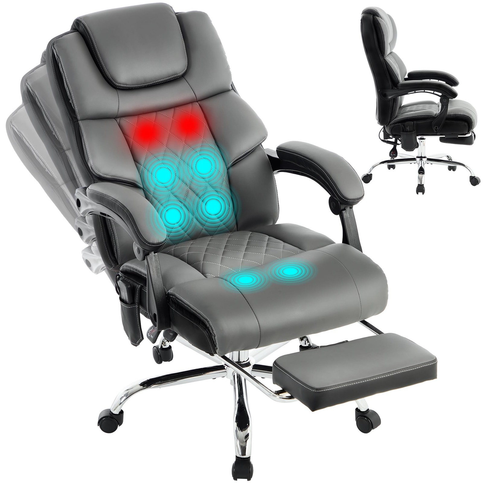 Massage Office Chair Heated Vibration Reclining Adjustable Black 5261Green Comfy