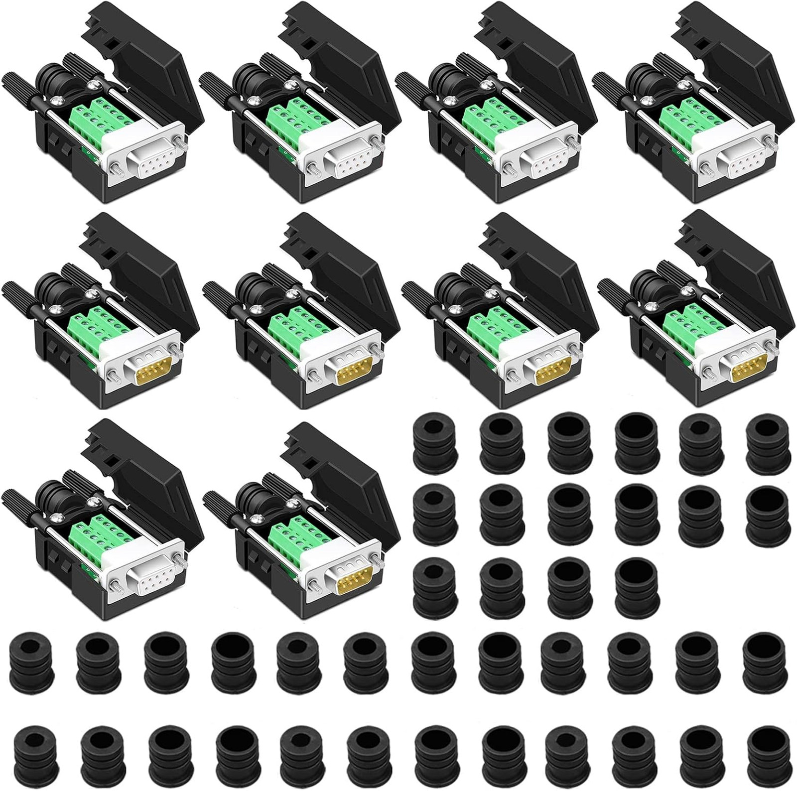 10PCS DB9 Solderless Serial to 9pin Male Female Breakout Connector