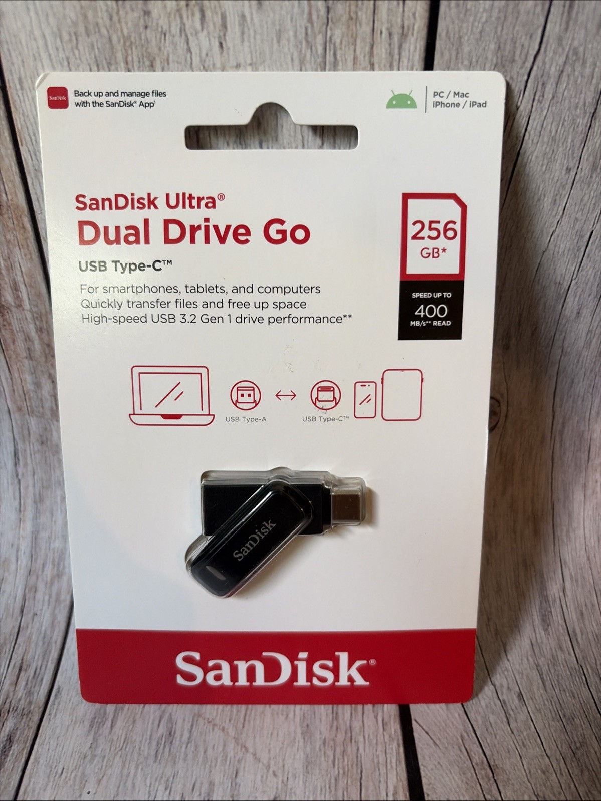New SanDisk Ultra Dual Drive Go 256GB USB Type-C Drive SDDDC3-256G-AW46
