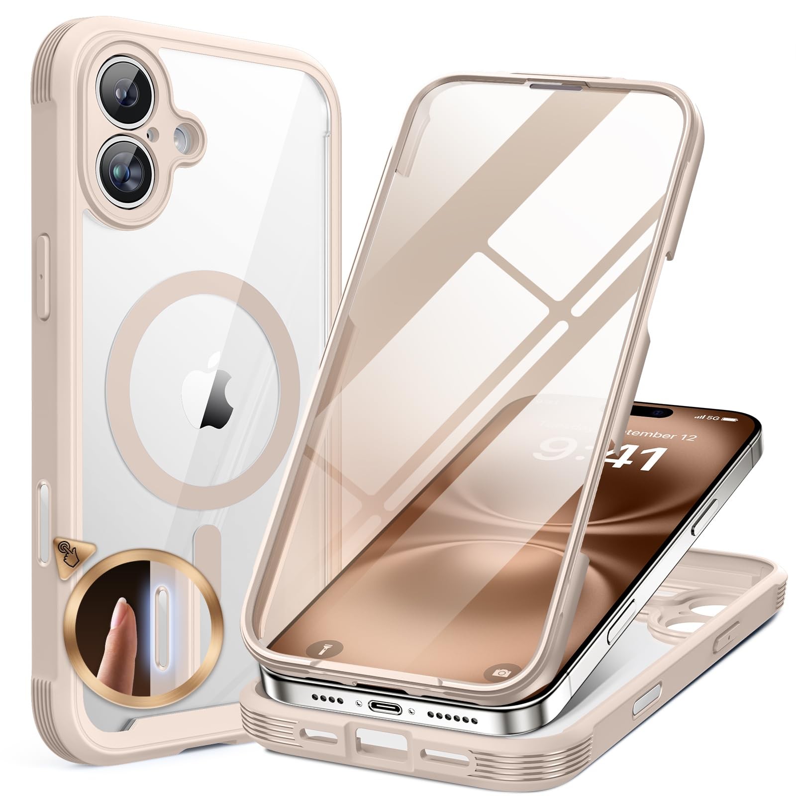 Miracase Magnetic for iPhone 16 Plus Case Full-Body Phone with Built-in Glass Sc