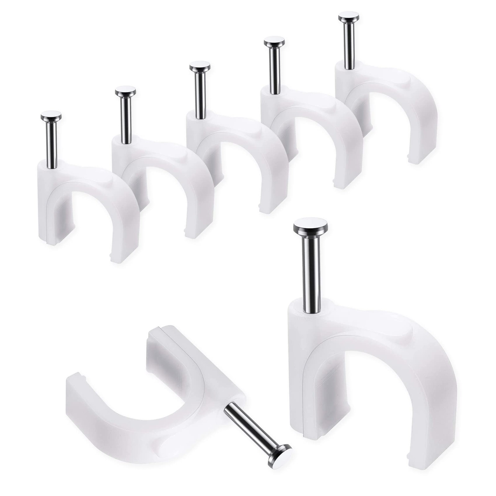 100 Pcs 10mm Cable Clips with Steel Nails - Wire Organizer for Coax & Network